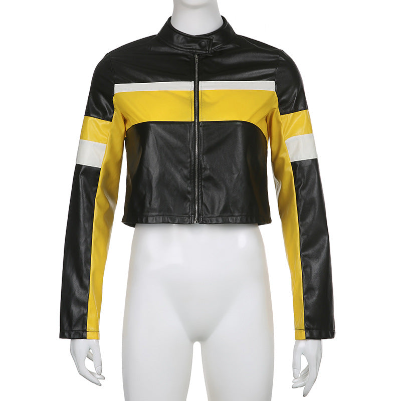 Colorblock Leather Jacket