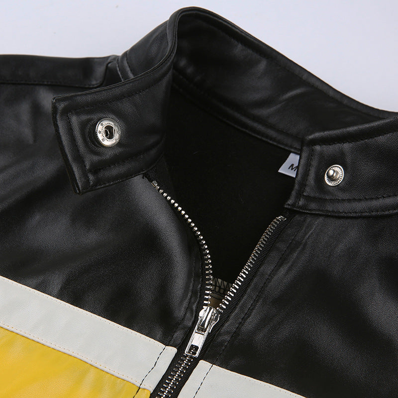 Colorblock Leather Jacket