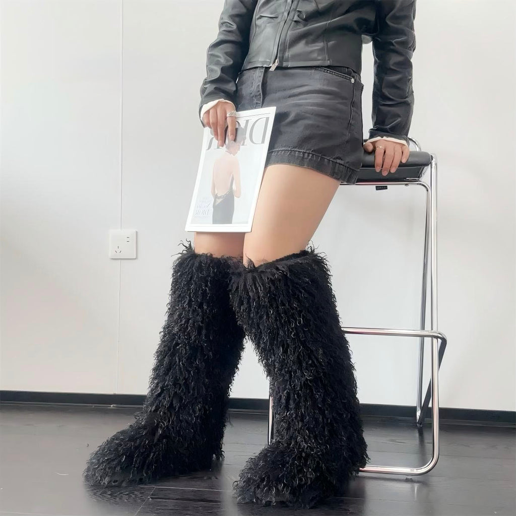 Fringe Fur Knee Boots
